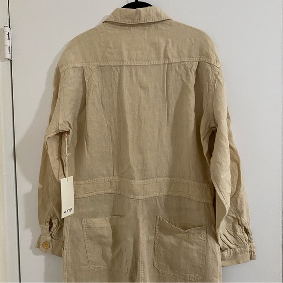 Mate the Label Linen Long Sleeve Jumpsuit Natural Sz Large - Picture 7 of 14